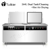 264L Rinse Dry Ultrasonic Cleaner Two Tanks Carburetor Plastic Mold Nozzle Metal Ultra Sonic Cleaning Engine Oil Rust Degreaser