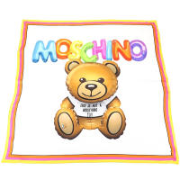 MOSCHINO 泰迪熊氣球印花彩框白底真絲方巾 圍巾(87x87)