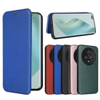 Vintage Carbon Fiber PC and TPU Case For Huawei Honor Magic5 Pro Flip Leather Wallet Phone Cover For Honor Magic 5 Pro Case