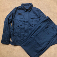 藏青色夏季夾克式工作服老款束腰防靜電工作服套裝庫存