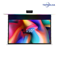 150" Intelligent In Ceiling Motorized Projection Screen Elastic Shock Absorbing Cover UST ALR Projector Screen With Led Lights