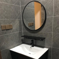 化妝鏡 北歐浴室鏡子衛生間壁掛免打孔圓鏡廁所洗手間帶置物架梳妝圓形鏡 限時88折