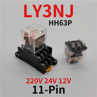 1PCS Hh63p LY3 Ly3nj JQX-13F Relay 220V 24V 12V 12V AC / DC 10A 11 Pin Silver Contact Solenoid Micro Relay with Base