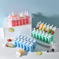 10 Cell Silicone Ice Cream Popsicle Mold With Handle Ice Cream Mold Summer Children's Ice Cream Maker Ice Cube Tray Kitchen Mold