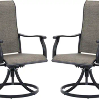 Swivel Patio Chairs Set of 2, High Back Textilene Patio Dining Chairs for Lawn Garden, Black/Grey/Sandshell Frame