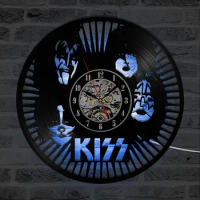 KISS Rock Band LED Record Clock Vinyl Record Material Classic Artistic CD Wall Clock Gift for KISS Fans Creative Wall Clock