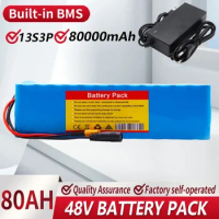 New 48V 80000mAh 2000W 13S3P XT60 48V Lithium Battery Pack 80AH for 54.6V E-bike Electric Bicycle Scooter With BMS and Charger