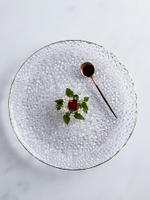 朵頤創意冰花水晶盤家用甜品盤簡約玻璃水果沙拉盤客廳茶幾擺盤1入