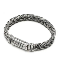 S925 sterling silver original design braided bracelet retro old Thai silver jewelry accessories bangle