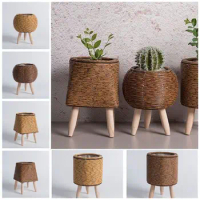 Creative Rattan Woven Flower Pot Removable Legs Retro Flower Basket Tabletop Decoration Flower Arrangement Plant Stand