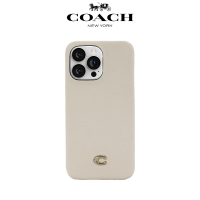 COACH iPhone 14 精品真皮手機殼 粉白色經典大C(保護殼/手機套/iPhone13可共用)