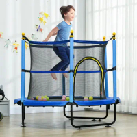 Qaba 4.6' Trampoline for Kids, 55 Inch Toddler Trampoline with Safety Enclosure &amp; Ball Pit for Indoor or Outdoor Use, Built for