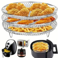 Air Fryer Grill Stainless Steel Airfryer Tools Baking Pan BBQ Grill Roasting Cooking Steam Rack Kitchen Accessories Fit 4.2-5QT