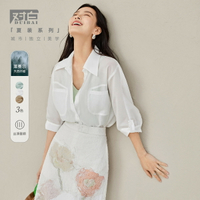 夏裝柔軟舒適萊賽爾別致口袋女式POLO領七分袖襯衫-時尚精品