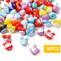 10pcs เซรามิกสีสันสดใสหัวกระต่ายตัวหลวมตัวเว้นวรรคเครื่องประดับเครื่องประดับทำให้สร้อยคอสร้อยคอ diy