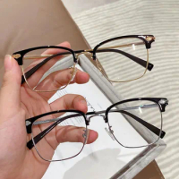 Classic Semi Rimless Anti Blue Light Blocking Glasses for Men Square Ray Filter Eyeglasses Frames Computer Women Goggles