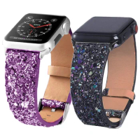 Shiny watchbands for Apple Watch bands 44mm 38-40mm 42mm 41mm 45mm Glitter Leather Strap IWatch Series 8 7 6 5 4 3 SE Ultra 49mm