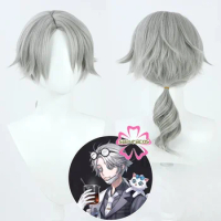 Embalmer Aesop Carl Cosplay Wig Identity V Gray 45cm Synthetic Hair Heat Resistant Halloween Carnival Role Play Party + Wig Cap