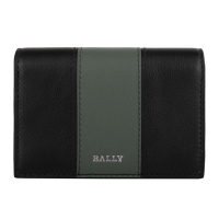 BALLY 灰綠槓條皮革名片夾(黑)