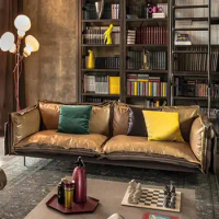 Modern simple industrial style fabric low sofa 3-seater leather feather modular sofa sofa can be customized