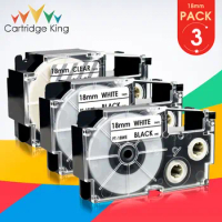 3PK XR-18WE XR-18X 18mm Width 3/4" Black on White Label Tape Printer Ribbon for Casio KL-170PLUS KL-G2 KL-120 CW-L300 KL-430