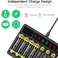 8 Slot Smart Battery Charger LED Display for AA/AAA NiMH Rechargeable Batteries