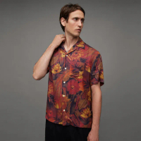 【ALLSAINTS】GOZO 短袖夏威夷印花襯衫SOFT BROWN MS034Z(舒適版型)