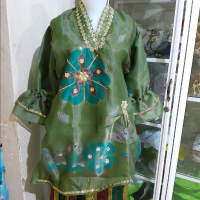 baju bodo modern motif matahari printing Sutra Hijau Wanita