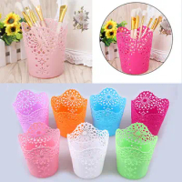 7 color Lace Hollow Out Makeup Brush Pen Storage Holder Desk Organizer Flower Vase Pot