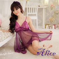 Alice性感蕾絲紫色透膚吊帶睡裙情趣內衣火辣(AK055)