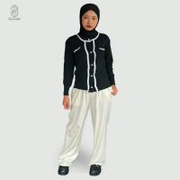 Atasan Wanita Lengan Panjang| Korean Style knit cardigan| Cardigan Rajut Hitam Putih Kancing Mutiara