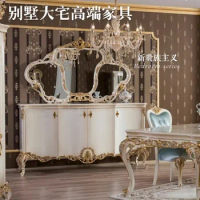 European style solid wood carving table side cabinet table side mirror French restaurant locker decorative cabinet