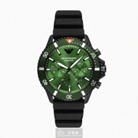 【EMPORIO ARMANI】ARMANI手錶型號AR00013(墨綠色錶面墨綠色錶殼深黑色矽膠錶帶款)
