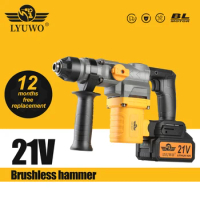 LYUWO Hammer Drill 20V MAX Cordless Electric Hammer Rechargeable Brushless Hammer Drill Perforator Power Tools