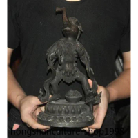 11"Tibet Tantric Sect Purple Copper Bronze Stand Elephant Jambhala Buddha Statue 29CM