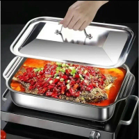 Nồi Inox 304 có Nắp Đậy cao cấp Dài 40cm và cao 8.5cm Nồi inox đa năng om cá nấu lẩu dùng cho mọi l