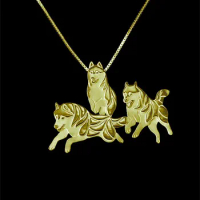 Trendy Brave Siberian Husky In Action Dog Pendant Necklace Gold Silver Color Women Animal Statement Necklace