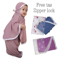 Bubble Kids Fashion Muslim Pakaian Anak Perempuan Mukena Zipper Perlengkapan Sholat Bayi Katun Polos
