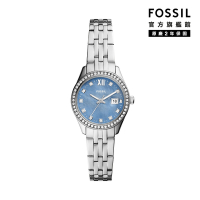 FOSSIL Micro scarlette 撞色石英女錶 銀色不鏽鋼鍊帶 28MM ES5074