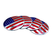 4x 65mm Chrome Blue Red US USA American Flag Car Wheel Center Hub Cap Emblems Stickers Decals 2.56''