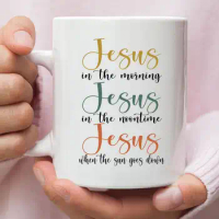 Jesus in The Morning Coffee Mug Christian Creative Cup Cute Mugs Gift Mug Tea Coffee Text Ceramic Cups Personalized Gifts
