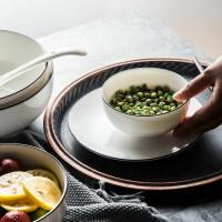 現代簡約碗單個家用陶瓷白色黑邊餐具北歐大號餃子米飯骨瓷湯面碗
