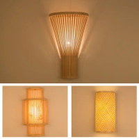 ECHOME New Chinese Creative Bamboo Wall Lamp Warm Light Modern Simple Bedroom Bedside Lamp Corridor Bamboo Hotel Homestay Lamps