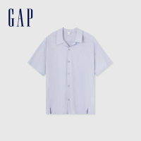 【GAP】男裝 Logo翻領短袖襯衫-淡紫色(885844)