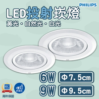 🚛〖飛利浦 PHILIPS〗★ LED投射崁燈 崁入孔 7.5公分6W /  9公分9W 崁燈 ★%RS100B%G2