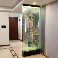 Water curtain wall, flowing water screen partition, living room, entrance door, interior image, decorative background