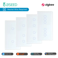 BSEED Zigbee Light Switches Double Smart Switch Touch Sensor Switch No Neutral Tuya Smart Life Alexa Control Home Improvement