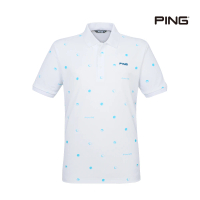 【PING】男款高爾夫球圖騰短袖POLO衫-白(吸濕排汗/抗UV/GOLF/高爾夫球衫/PA22191-87)