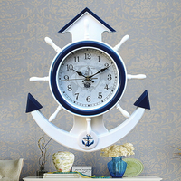 地中海船錨舵手掛鐘創意海洋時鐘客廳臥室家居壁飾掛件鐘表石英鐘