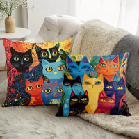 -BZT 4 piezas  fundas almohada  gato divertido - Diseños  gato  dibujos animados vibrantes, tejido p